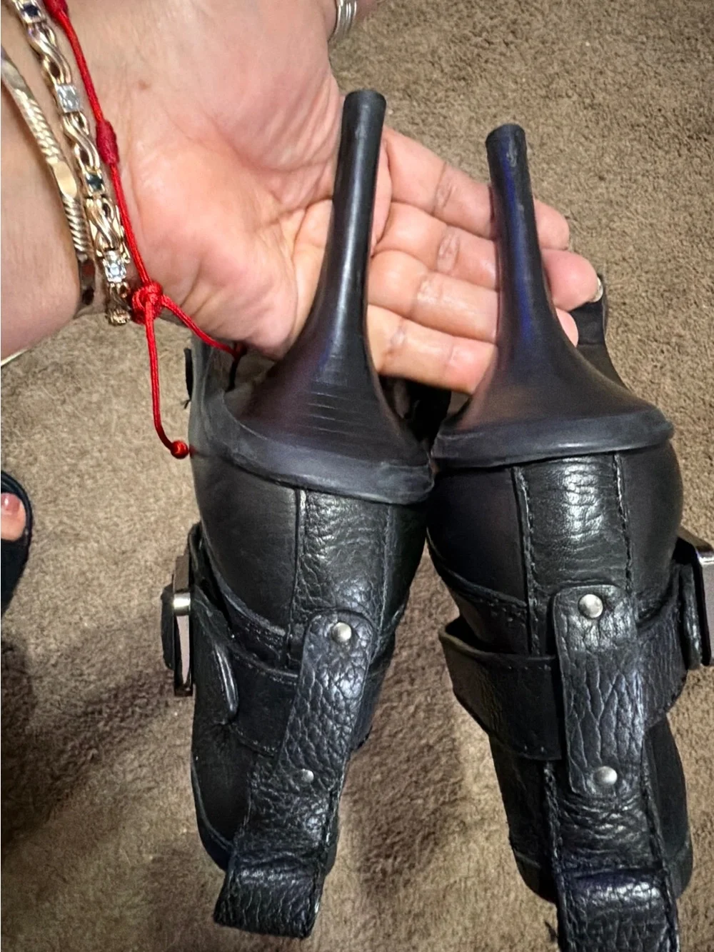 Tory Burch Black Leather Stiletto Ankle Boot with Strap Detail